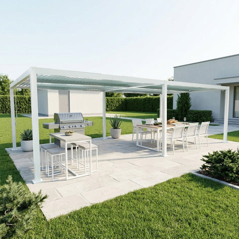 kozyard louvered pergola, adjustable outdoor patio gazebo with hidden drainage system, all aluminum frame, weather resistant pergola for backyard dining & outdoor kitchen, sturdy outdoor shade structure for patio, deck, garden
