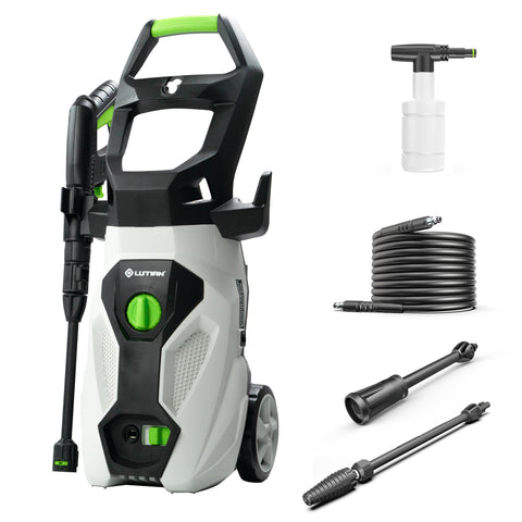 High-power electric pressure washer with spray gun, foam cannon, hose, and nozzle attachments for efficient outdoor cleaning.Electric Pressure Washer | High-Power Jet Cleaner with Spray Gun & Foam Cannon