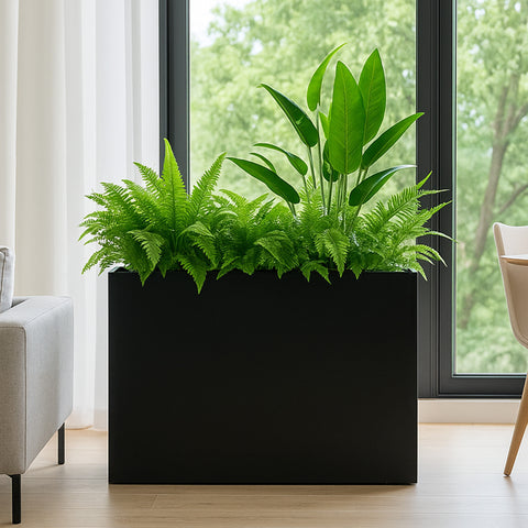 Kozyard Metal Rectangular Planter Box Steel Long Box Planter Black Powder Coated Steel Plant Pot All-Weather Use with Partition Panel for Indoor Outdoor for Trees, Plants Flowers