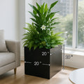 Kozyard 20 inch large square planter measures 20 x 20 x 20 inches, providing generous planting space for large houseplants, flowers, ferns, shrubs and decorative greenery. This modern metal indoor outdoor planter offers a spacious plant container for living rooms, entryways, patios, porches, decks, balconies and gardens, ideal for creating contemporary large plant and flower displays.