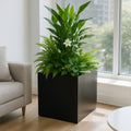 Kozyard large square planter brings a clean modern look to indoor and outdoor plant displays, with spacious room for large houseplants, ferns, flowers, shrubs and decorative greenery. This contemporary metal plant container is ideal for living rooms, entryways, offices, patios, porches, decks, balconies and gardens, offering a stylish large planter for residential and commercial landscaping.