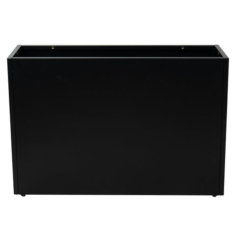 A sleek black metal rectangular planter box, ideal for outdoor or indoor use. Its sturdy steel construction makes it a perfect choice for growing plants, adding an elegant touch to any space. Black Metal Rectangular Planter Box. Metal planter box, rectangular, steel, planter.