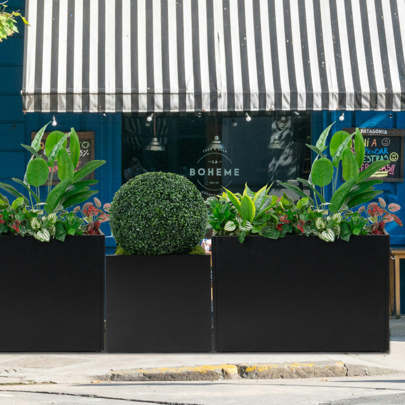 Kozyard Metal Rectangular Planter Box Steel Long Box Planter Black Powder Coated Steel Plant Pot All-Weather Use with Partition Panel for Indoor Outdoor for Trees, Plants Flowers