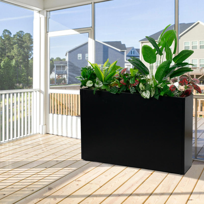 Kozyard Metal Rectangular Planter Box Steel Long Box Planter Black Powder Coated Steel Plant Pot All-Weather Use with Partition Panel for Indoor Outdoor for Trees, Plants Flowers