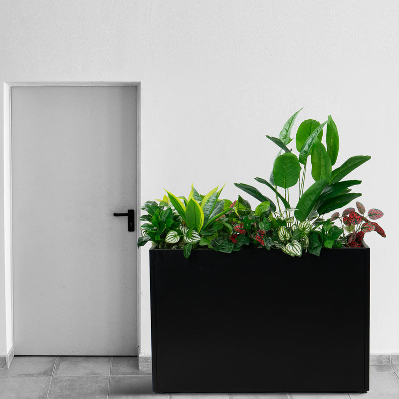 Kozyard Metal Rectangular Planter Box Steel Long Box Planter Black Powder Coated Steel Plant Pot All-Weather Use with Partition Panel for Indoor Outdoor for Trees, Plants Flowers