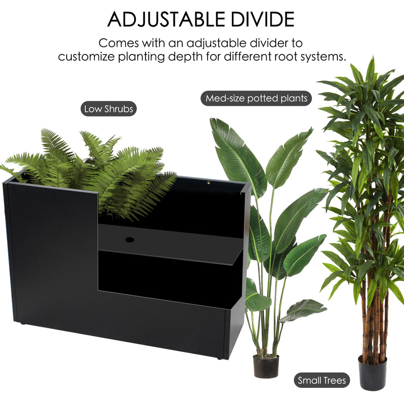 Kozyard Metal Rectangular Planter Box Steel Long Box Planter Black Powder Coated Steel Plant Pot All-Weather Use with Partition Panel for Indoor Outdoor for Trees, Plants Flowers