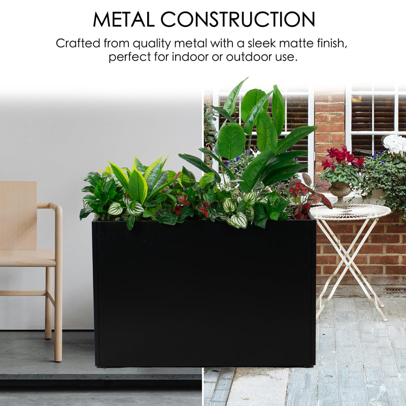 Kozyard Metal Rectangular Planter Box Steel Long Box Planter Black Powder Coated Steel Plant Pot All-Weather Use with Partition Panel for Indoor Outdoor for Trees, Plants Flowers