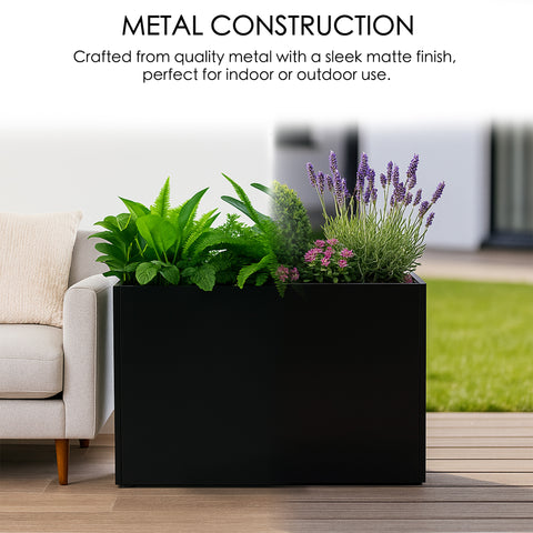 Kozyard Metal Rectangular Planter Box Steel Long Box Planter Black Powder Coated Steel Plant Pot All-Weather Use with Partition Panel for Indoor Outdoor for Trees, Plants Flowers