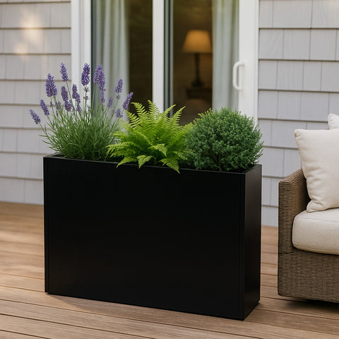 Kozyard Metal Rectangular Planter Box Steel Long Box Planter Black Powder Coated Steel Plant Pot All-Weather Use with Partition Panel for Indoor Outdoor for Trees, Plants Flowers