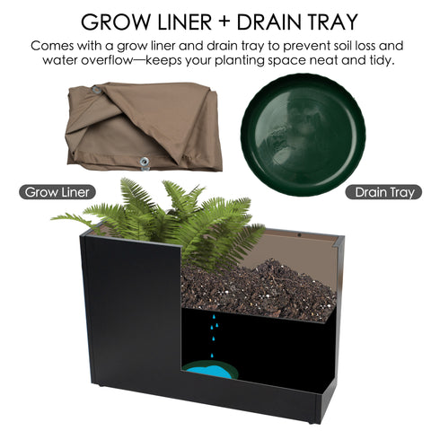 Kozyard Metal Rectangular Planter Box Steel Long Box Planter Black Powder Coated Steel Plant Pot All-Weather Use with Partition Panel for Indoor Outdoor for Trees, Plants Flowers