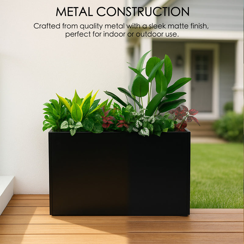 Kozyard Metal Rectangular Planter Box Steel Long Box Planter Black Powder Coated Steel Plant Pot All-Weather Use with Partition Panel for Indoor Outdoor for Trees, Plants Flowers