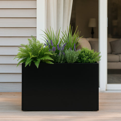 Kozyard Metal Rectangular Planter Box Steel Long Box Planter Black Powder Coated Steel Plant Pot All-Weather Use with Partition Panel for Indoor Outdoor for Trees, Plants Flowers