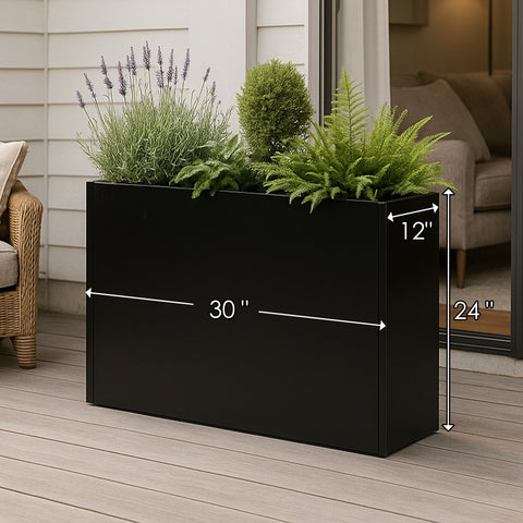 Kozyard Metal Rectangular Planter Box Steel Long Box Planter Black Powder Coated Steel Plant Pot All-Weather Use with Partition Panel for Indoor Outdoor for Trees, Plants Flowers