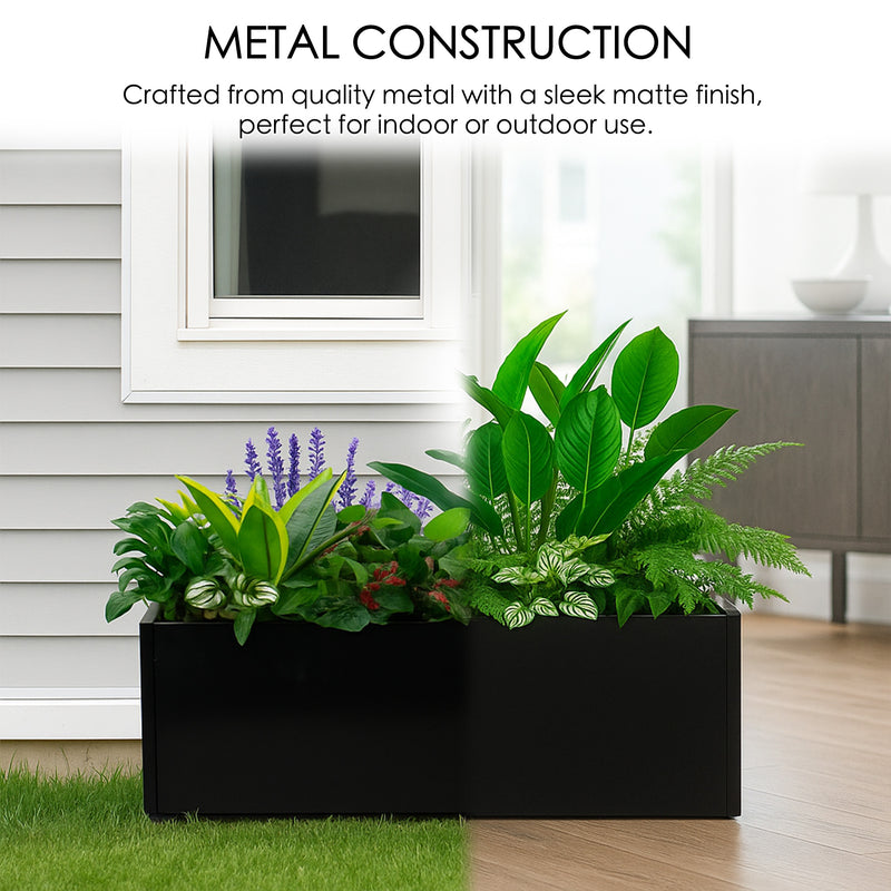 Kozyard Metal Rectangular Planter Box Steel Long Box Planter Black Powder Coated Steel Plant Pot All-Weather Use with Partition Panel for Indoor Outdoor for Trees, Plants Flowers