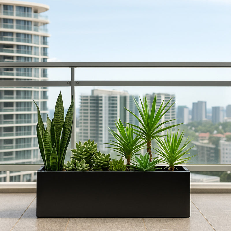 Kozyard Metal Rectangular Planter Box Steel Long Box Planter Black Powder Coated Steel Plant Pot All-Weather Use with Partition Panel for Indoor Outdoor for Trees, Plants Flowers