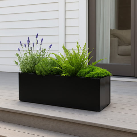 Kozyard Metal Rectangular Planter Box Steel Long Box Planter Black Powder Coated Steel Plant Pot All-Weather Use with Partition Panel for Indoor Outdoor for Trees, Plants Flowers