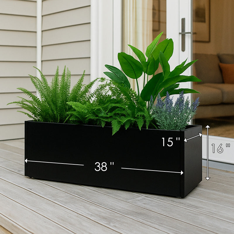 Kozyard Metal Rectangular Planter Box Steel Long Box Planter Black Powder Coated Steel Plant Pot All-Weather Use with Partition Panel for Indoor Outdoor for Trees, Plants Flowers