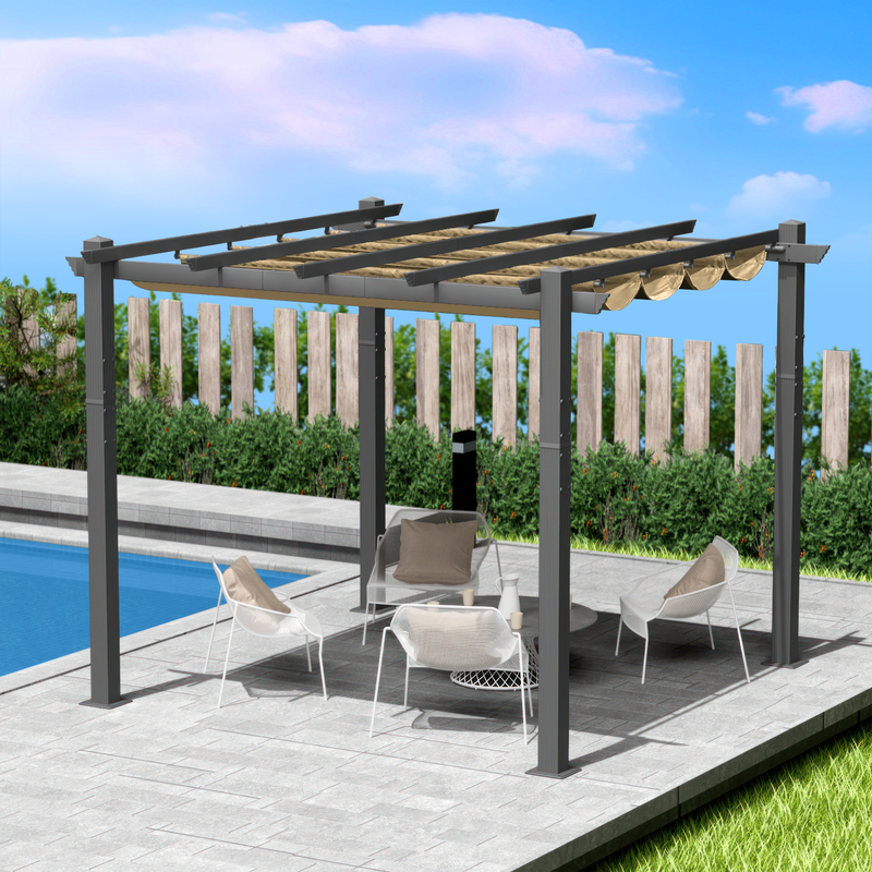 Kozyard Morgan Outdoor 10' x 10' Extra-Large Gray Aluminum Frame Pergola with Sunshade Canopy (4 Color Options)