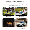 Versatile Sunshade Applications
alt text：Images depicting various scenarios where sunshades can be utilized, including barbecue areas, rest zones, family dining spots, and parking spaces. Keywords: sunshade applications, outdoor usage scenarios
