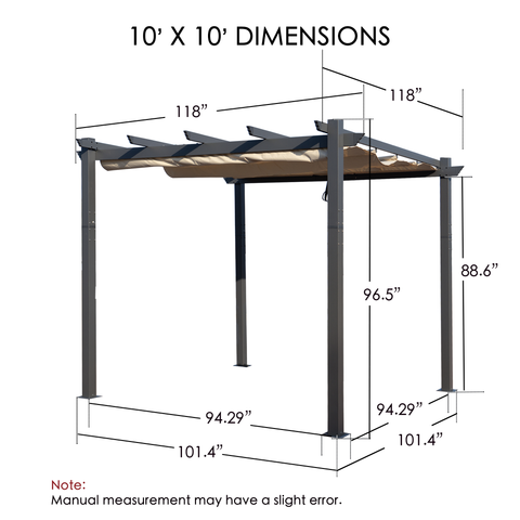 Kozyard Morgan Outdoor 10' x 10' Extra-Large Gray Aluminum Frame Pergola with Sunshade Canopy (4 Color Options)