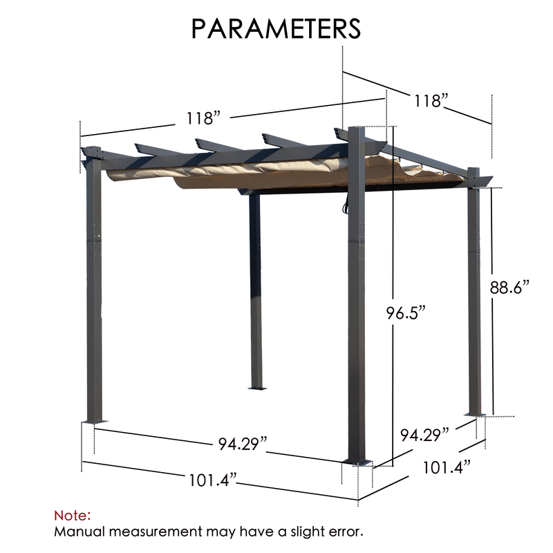 Kozyard Morgan Outdoor 10' x 10' Extra-Large Gray Aluminum Frame Pergola with Sunshade Canopy (4 Color Options)