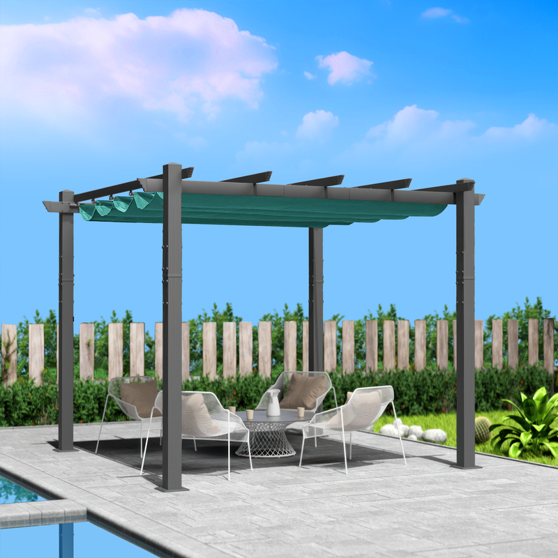 Kozyard Morgan Outdoor 10' x 10' Extra-Large Gray Aluminum Frame Pergola with Sunshade Canopy (4 Color Options)