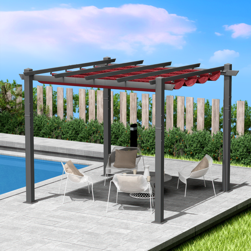 Kozyard Morgan Outdoor 10' x 10' Extra-Large Gray Aluminum Frame Pergola with Sunshade Canopy (4 Color Options)