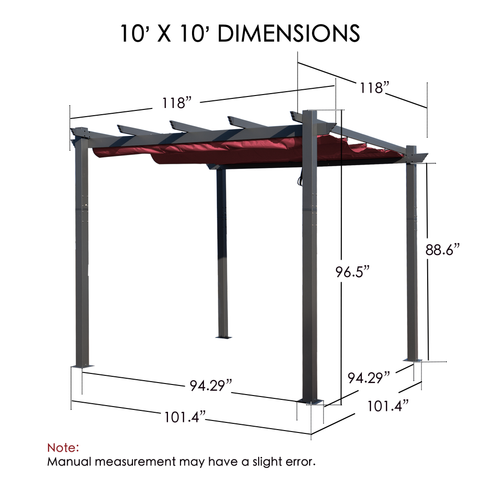 Kozyard Morgan Outdoor 10' x 10' Extra-Large Gray Aluminum Frame Pergola with Sunshade Canopy (4 Color Options)