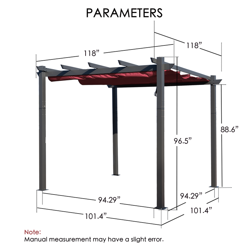 Kozyard Morgan Outdoor 10' x 10' Extra-Large Gray Aluminum Frame Pergola with Sunshade Canopy (4 Color Options)