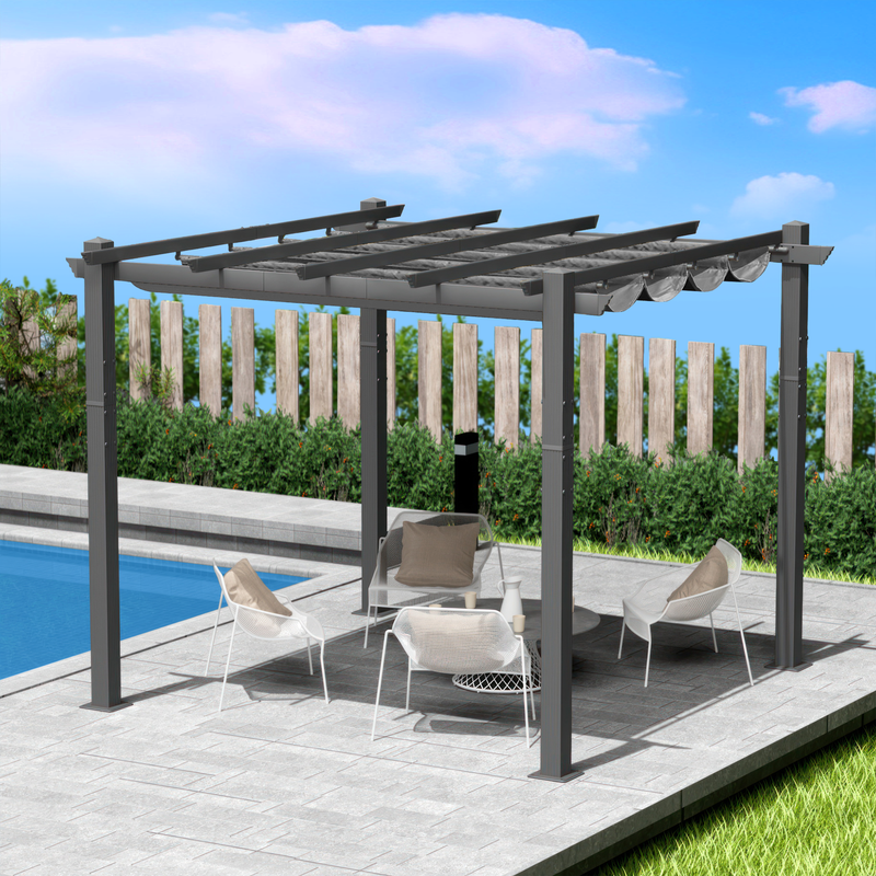 Kozyard Morgan Outdoor 10' x 10' Extra-Large Gray Aluminum Frame Pergola with Sunshade Canopy (4 Color Options)