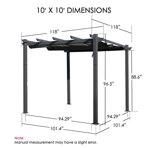 Kozyard Morgan Outdoor 10' x 10' Extra-Large Gray Aluminum Frame Pergola with Sunshade Canopy (4 Color Options)