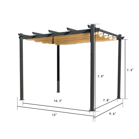 Kozyard Morgan Outdoor 10' x 12' Extra-Large Gray Aluminum Frame Pergola with Sunshade Canopy
