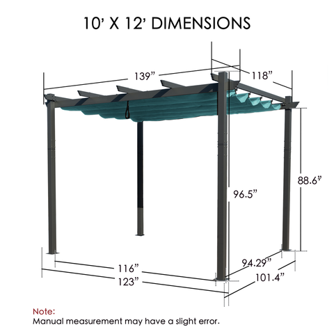 Kozyard Morgan Outdoor 10' x 12' Extra-Large Gray Aluminum Frame Pergola with Sunshade Canopy