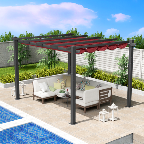 Kozyard Morgan Outdoor 10' x 12' Extra-Large Gray Aluminum Frame Pergola with Sunshade Canopy