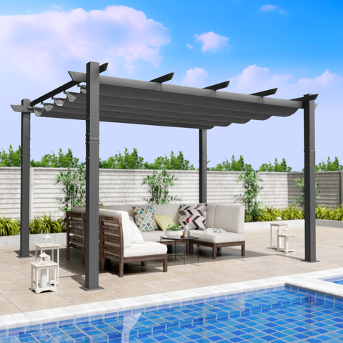 Kozyard Morgan Outdoor 10' x 12' Extra-Large Gray Aluminum Frame Pergola with Sunshade Canopy