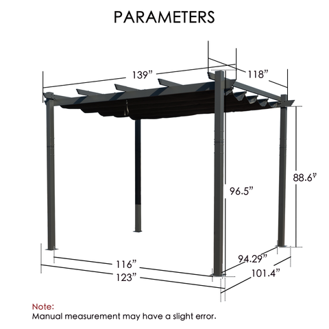 Kozyard Morgan Outdoor 10' x 12' Extra-Large Gray Aluminum Frame Pergola with Sunshade Canopy