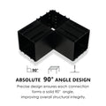 90° Angle Design for Structural Integrity
A black metal corner joint with an "absolute 90° angle design". It ensures precise 90° connections for better structural integrity in furniture assembly. Keywords: 90° angle design, structural integrity, metal corner joint