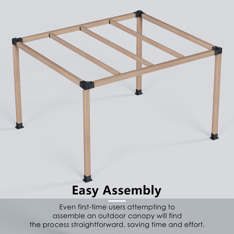 Wooden Frame with Easy Assembly Feature
A wooden frame with black connectors, emphasizing its easy assembly process, suitable for first - time users assembling an outdoor canopy. Keywords: wooden frame, easy assembly, outdoor canopy