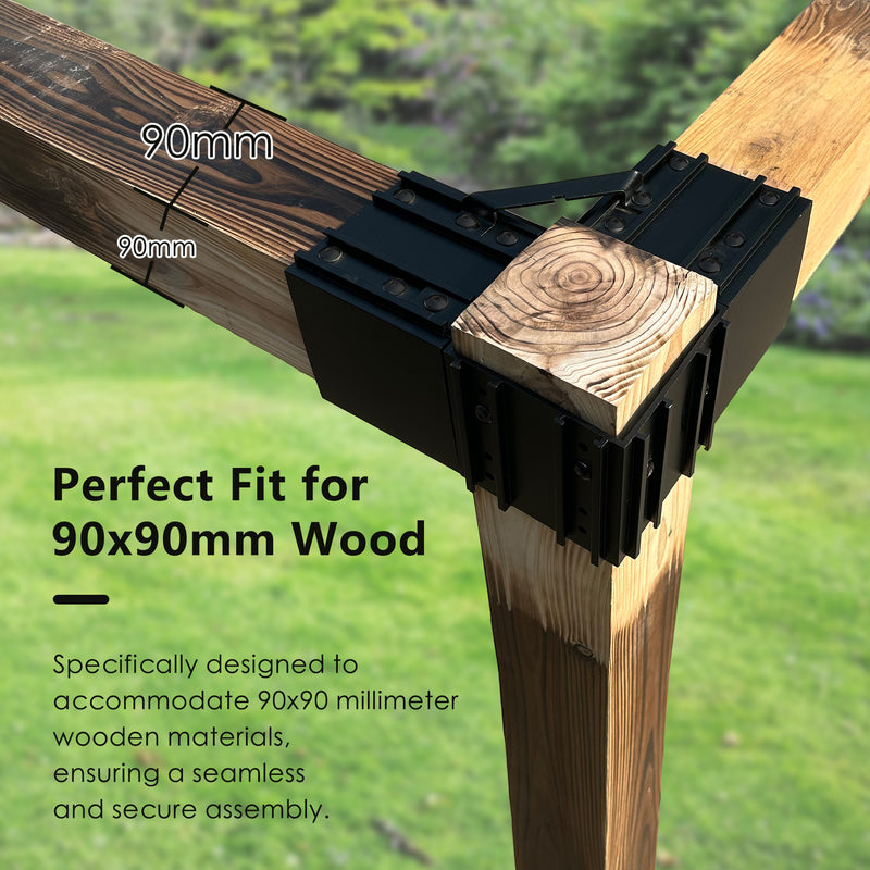 Kozyard Pergola Brackets, 4 Pack Pergola Kit 3-Way Right Angle Corner Bracket with Pergola Post Base for 4x4'' (Actual: 3.5x3.5'') Wood Beams Elevated Wood Stand Kit Pergola/Gazebo Kit