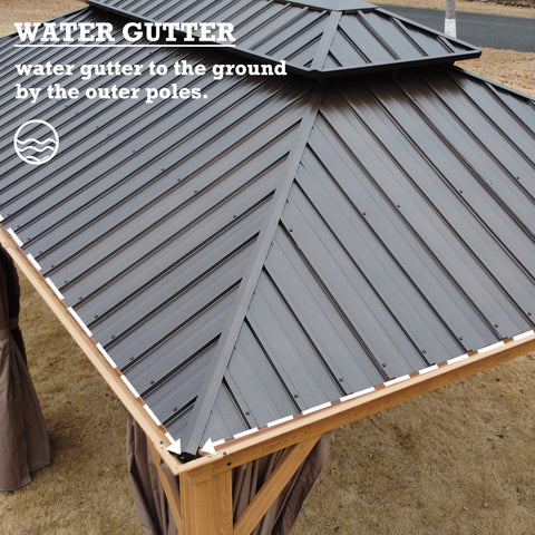 Kozyard Apollo 12’x20’ Hardtop Gazebo, Wooden Coated Aluminum Frame Canopy with Galvanized Steel Double Roof, Outdoor Permanent Metal Pavilion with Netting for Patio, Deck and Lawn