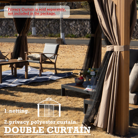 Kozyard Apollo 12’x20’ Hardtop Gazebo, Wooden Coated Aluminum Frame Canopy with Galvanized Steel Double Roof, Outdoor Permanent Metal Pavilion with Netting for Patio, Deck and Lawn