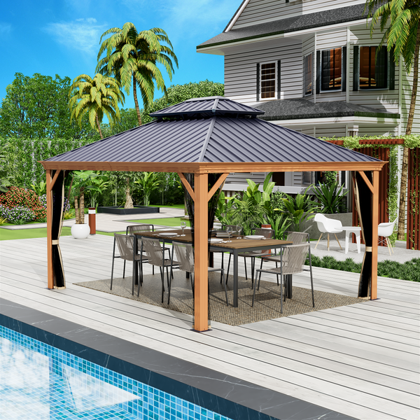 Kozyard Apollo 12'x14' Hardtop Gazebo, Wooden Coated Aluminum
