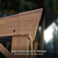 A close - up view of an outdoor gazebo's corner, showcasing its imitation wood frame. Despite the wooden appearance, it is an all - metal structure with triangle support for enhanced stability. The frame features a realistic wood - grain texture and is secured with visible screws.Durable Imitation Wood Frame of Outdoor Gazebo with Metal Structure. outdoor gazebo, imitation wood frame, all - metal structure, triangle support, wood - grain texture