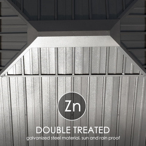 Kozyard Apollo 12’x18’ Hardtop Gazebo, Wooden Coated Aluminum Frame Canopy with Galvanized Steel Double Roof Permanent Metal Pavilion with Netting