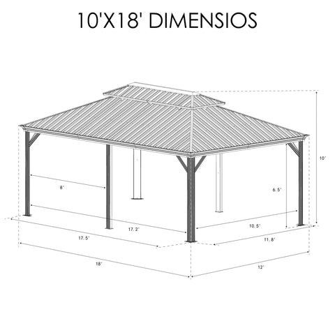 Kozyard Apollo 12’x18’ Hardtop Gazebo, Wooden Coated Aluminum Frame Canopy with Galvanized Steel Double Roof Permanent Metal Pavilion with Netting