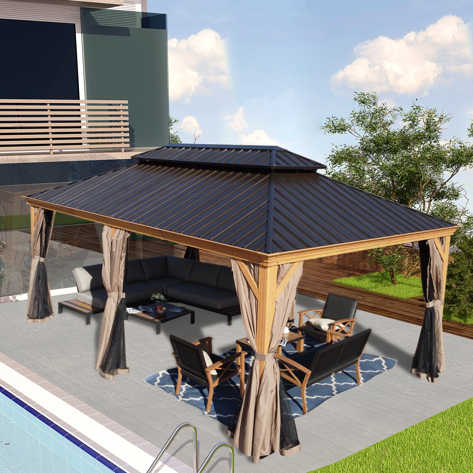 Kozyard Apollo 12'x20' Hardtop Gazebo, Wooden Coated Aluminum