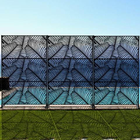 Kozyard Metal Privacy Screen Decorative Outdoor Divider with Stand Panels Freestanding Screen