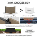 Kozyard vs other privacy screens infographic highlighting premium quality advantages. Features a comparison showing Kozyard lightweight 48 lbs structure versus heavy 50 lbs competitor brands. Emphasizes easy tool-free installation using secure mortise and tenon joints with no drilling required. Demonstrates aluminum pipes, durable WPC composite wood panels, and integrated foot tray design for maximum stability on any terrain.