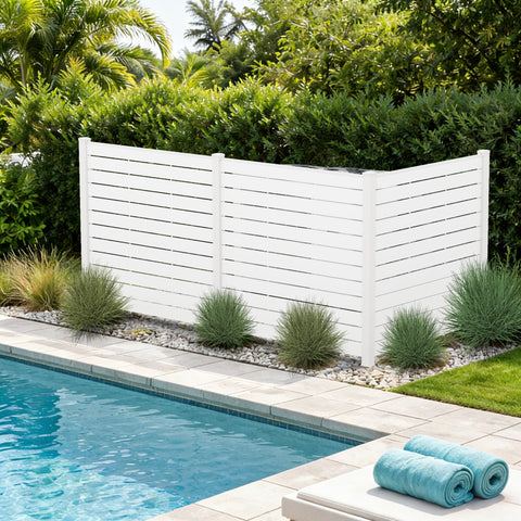 Kozyard Poolside Privacy Screen - Weather-Resistant Wood-Plastic Composite (WPC), Stylish White Design to Conceal Poolside Essentials, Enhances Backyard Privacy & Aesthetic
