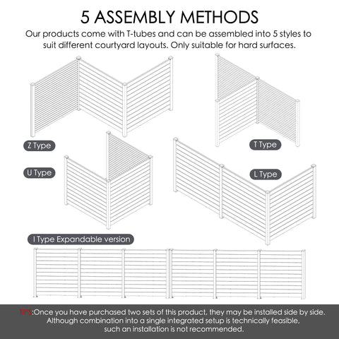 Kozyard 50" W x 48" H Privacy Screens Fence Panel Specifically for Hard Surfaces, Aluminum Post, with Hard Surface Installation Kit